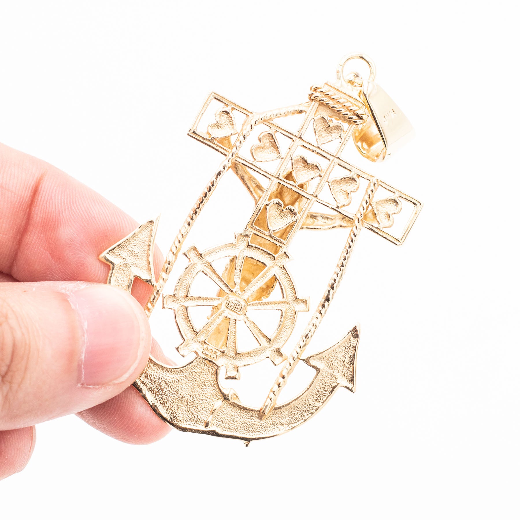 14k Yellow Gold Jesus Anchor Pendant