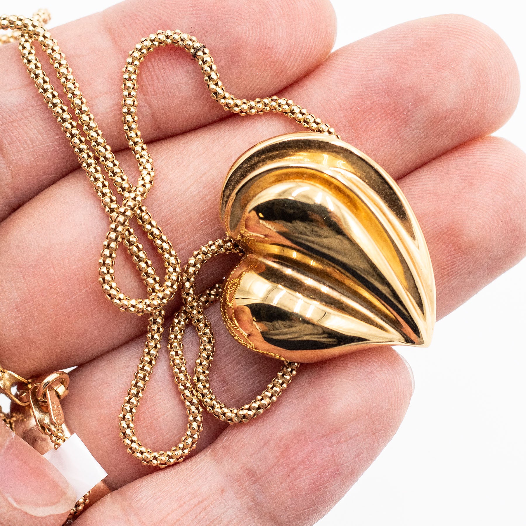 14k Yellow Gold Fox Tail Heart Pendant Necklace