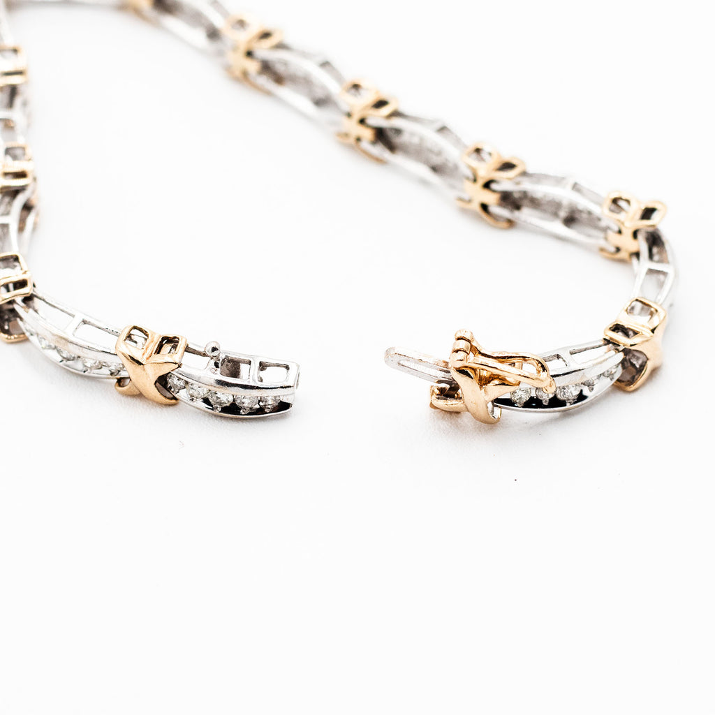 10k Two Tone Channel Set Diamond X Pattern Bracelet
