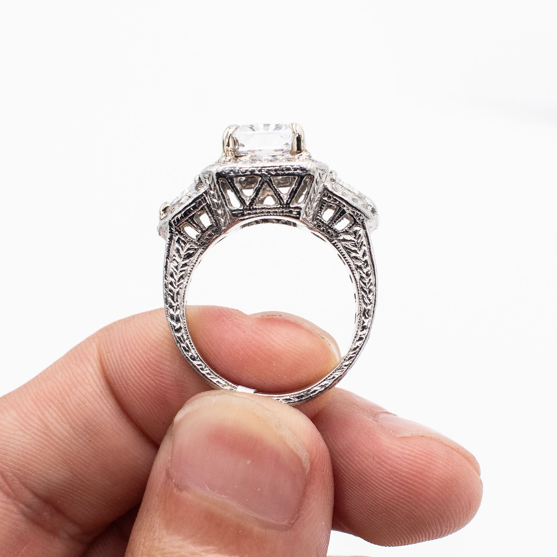 Platinum Cz Center Vintage Diamond Engagement Ring