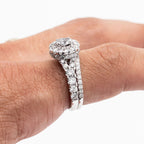 14k White Gold Round Diamond Halo Engagement Ring & Band Set