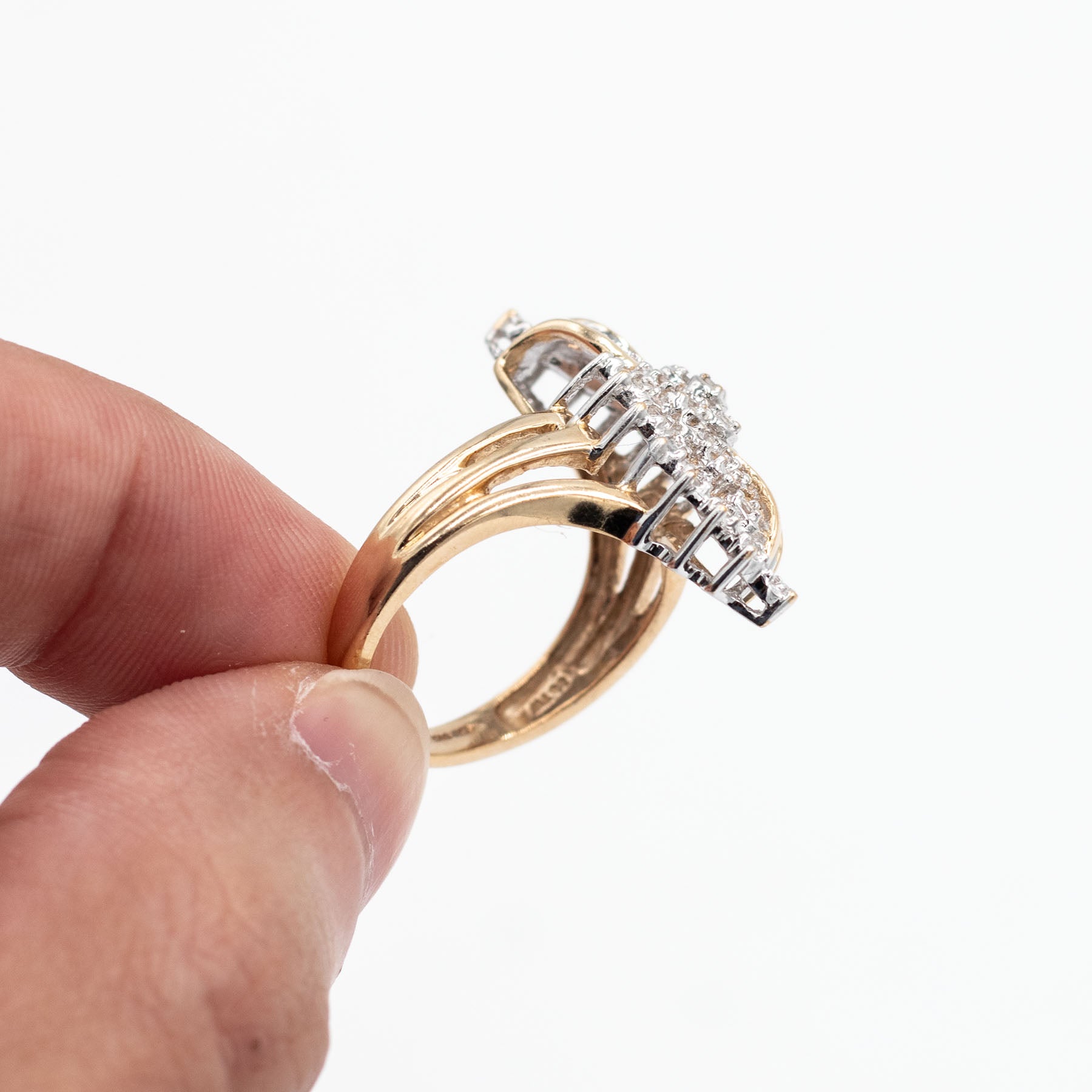 10k Yellow Gold Round & Baguette Shield Ring