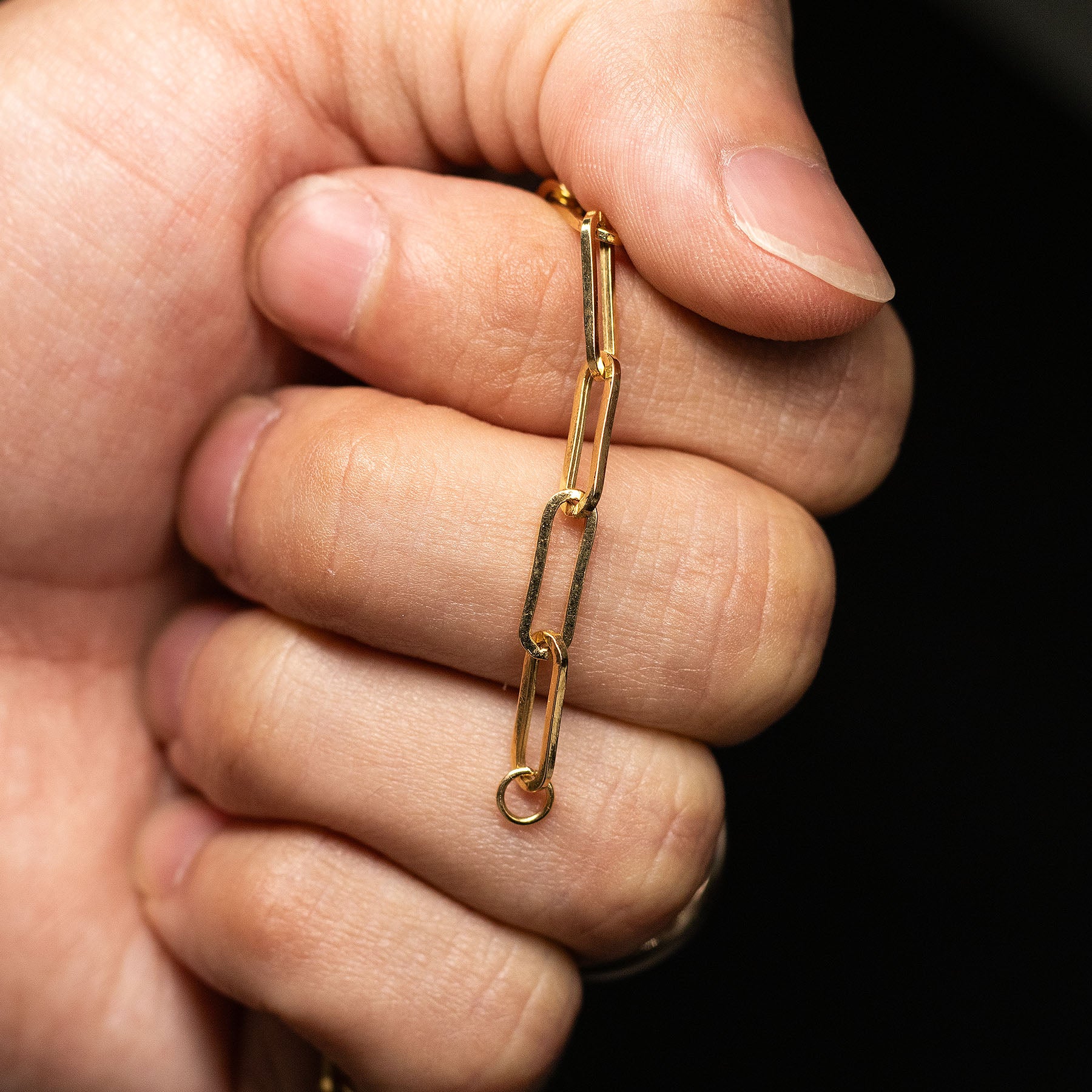 18k Yellow Gold Paper Clip Link 7 inch Chain Bracelet