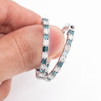 14k White Gold Round White And Blue Diamond Inside Out Hoops