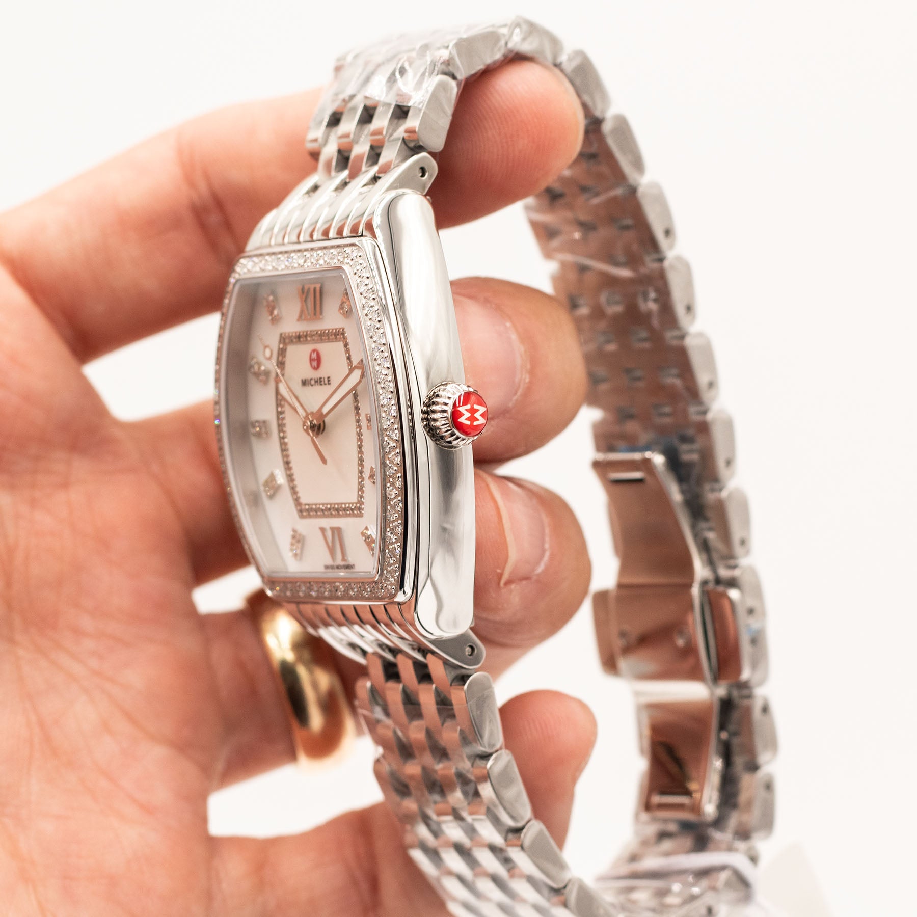 Michele Revele Stainless Steel Diamond Mother of Pearl Ladies Watch