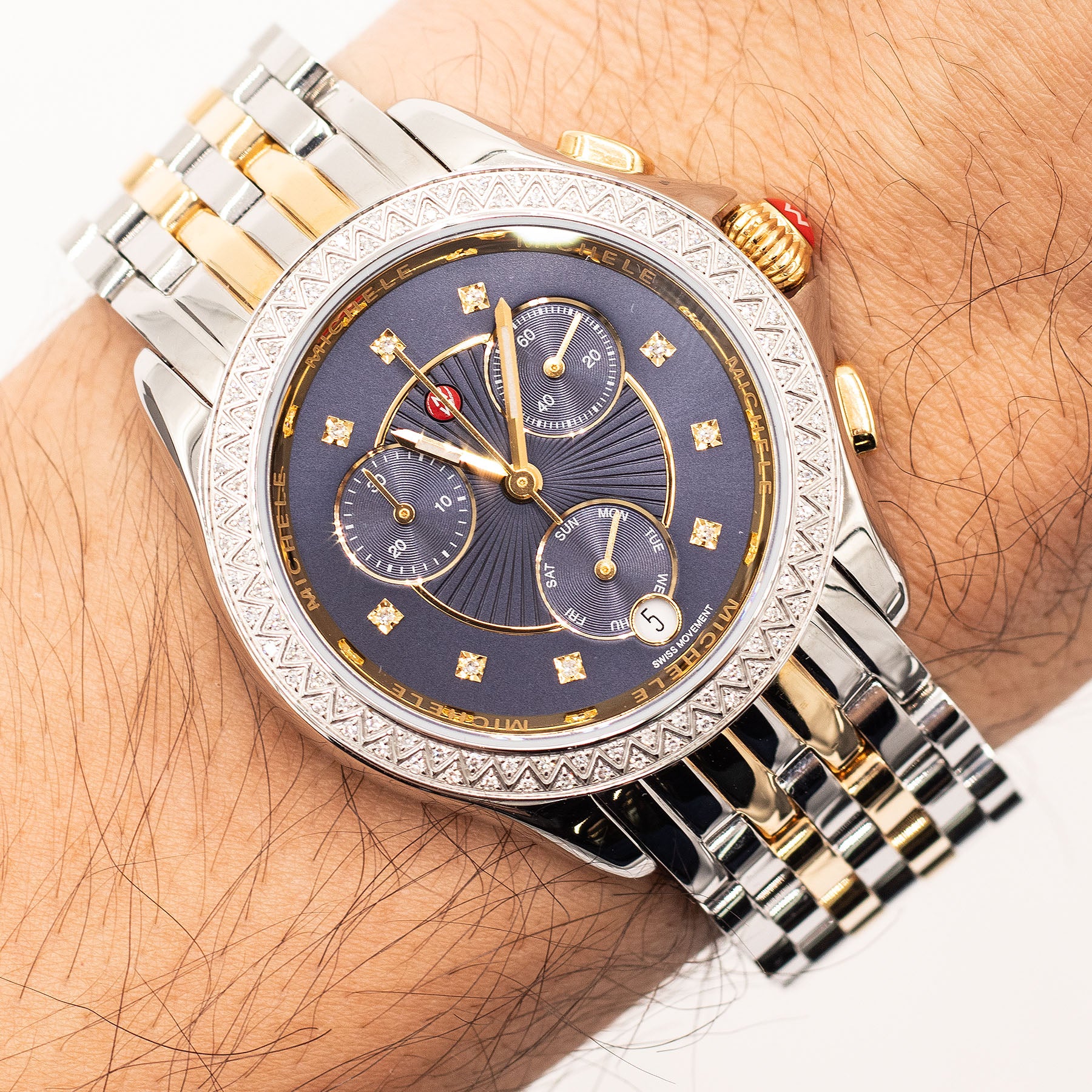 Michele Belmore Two Tone Chronograph Dial Ladies Diamond Watch