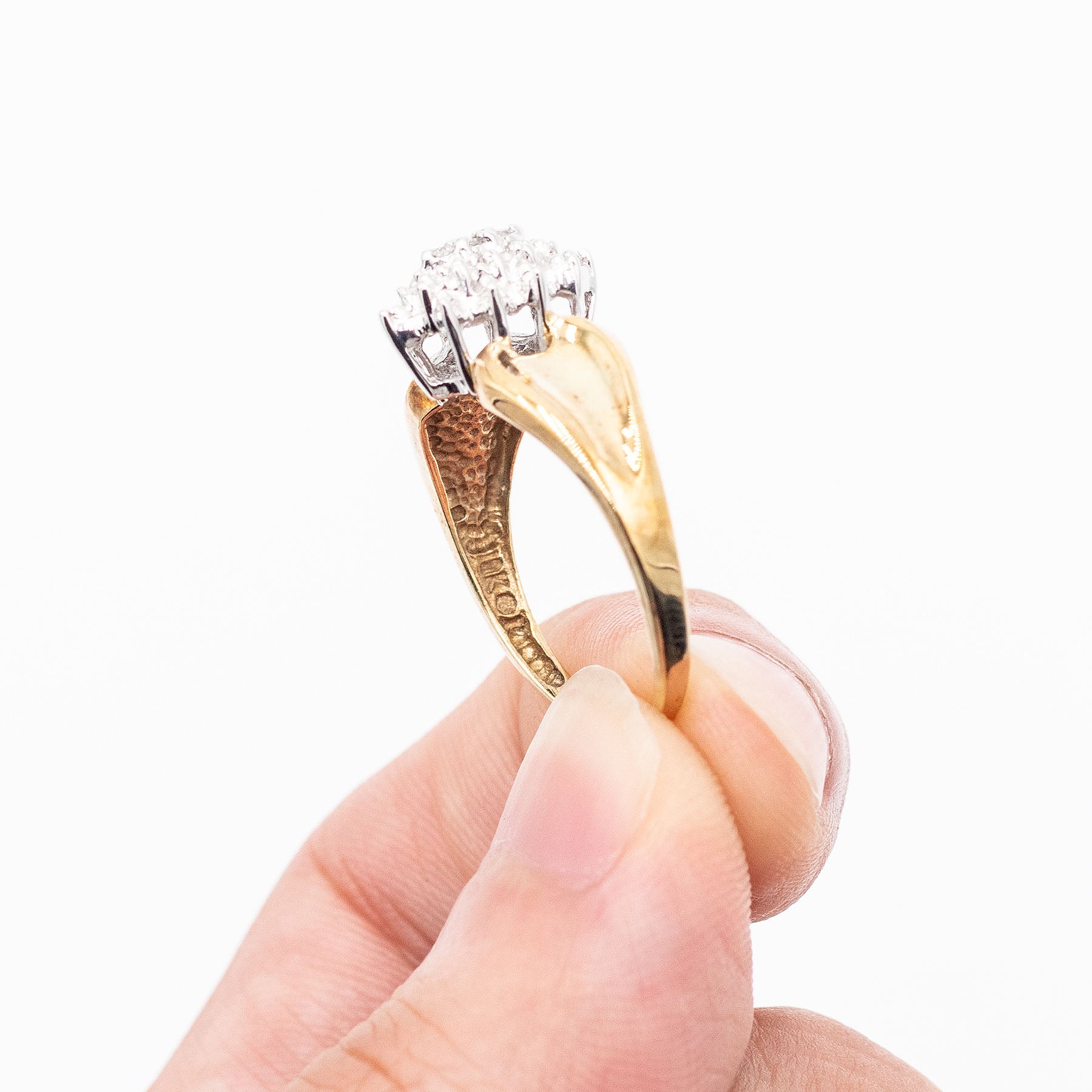 14k Yellow Gold Round Cut Diamond Cluster Wide Ring