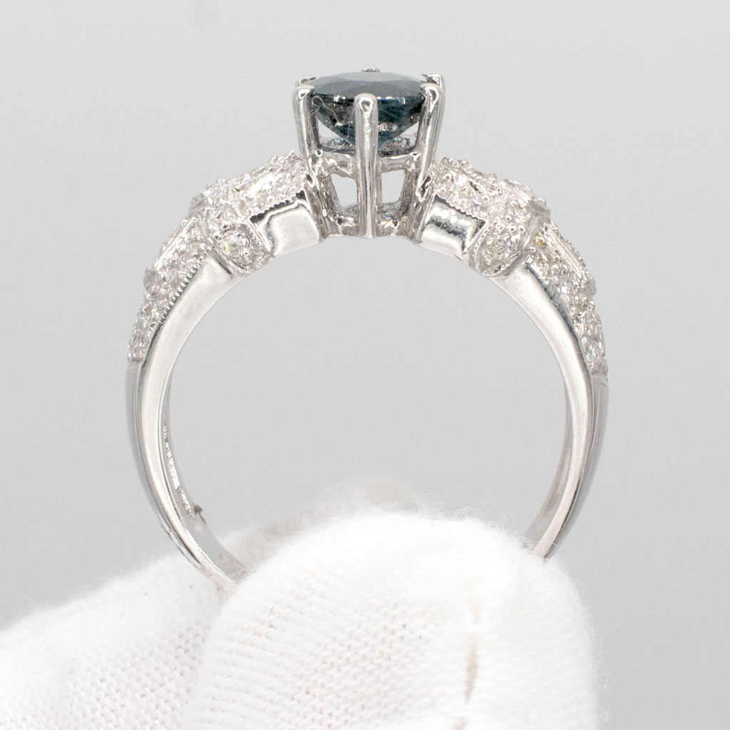 18k White Gold Round Sapphire & Diamond Pave Ladies Ring