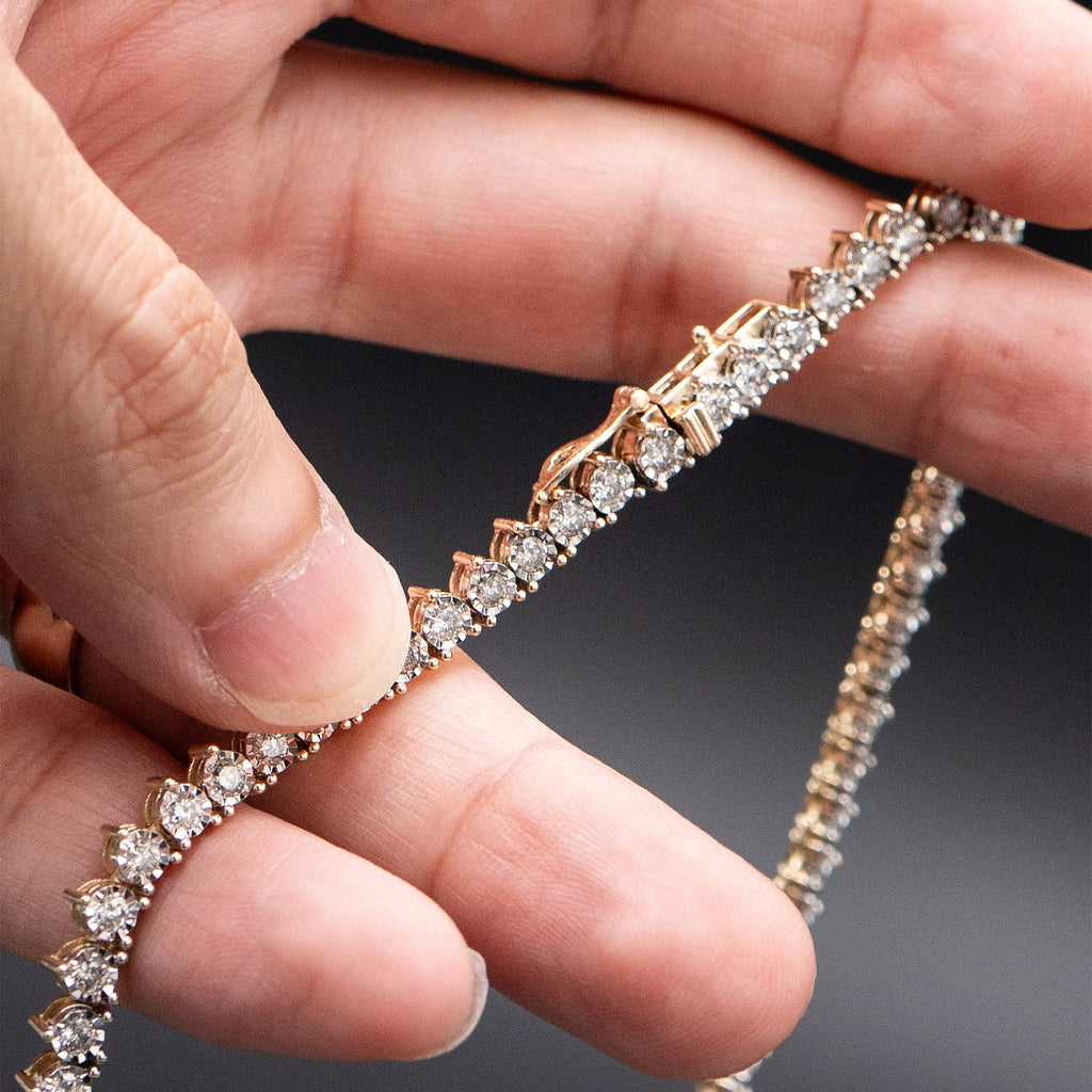 10k Yellow Gold Bezel Set Diamond Tennis Necklace