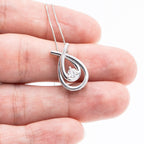 10k White Gold Small Round Diamond Tear Shape Pendant Necklace