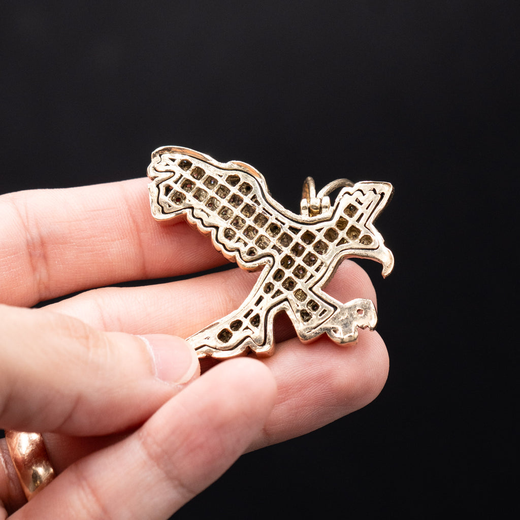 14k Yellow Gold Round Gemstone Pave Style Eagle Pendant