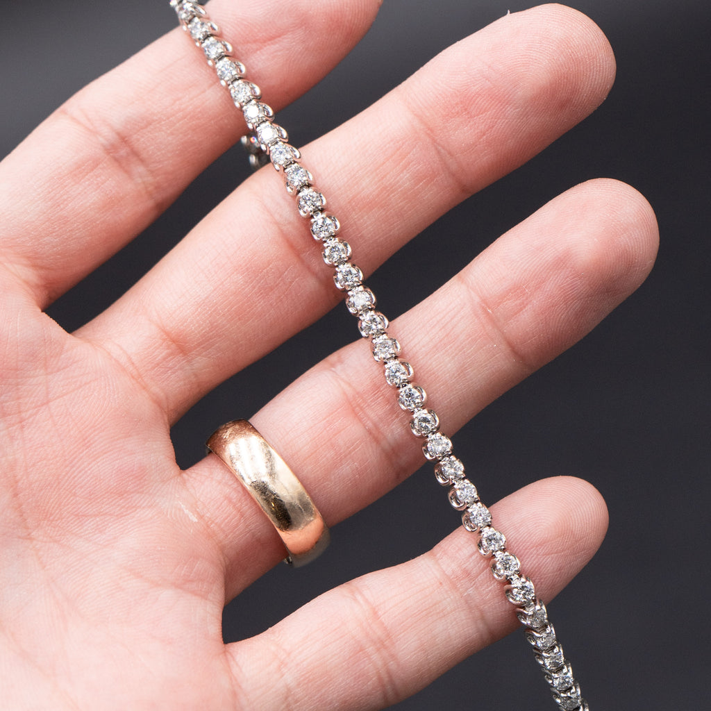 14k White Gold Round Cut Diamond Tennis Bracelet