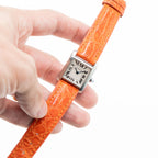 Cartier Tank Stainless Steel Ladies Watch On Orange Leather Strap