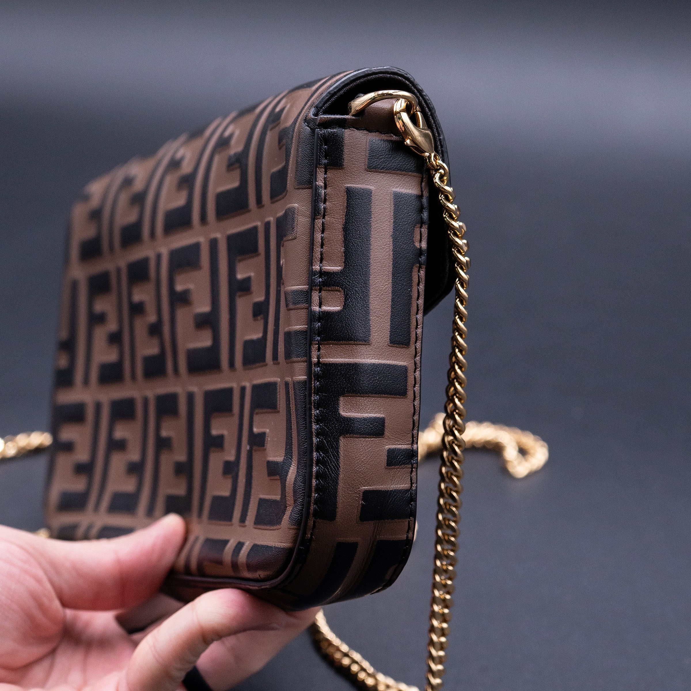 Fendi F is Fendi Brown Zucca Embossed Leather Envelope Wallet