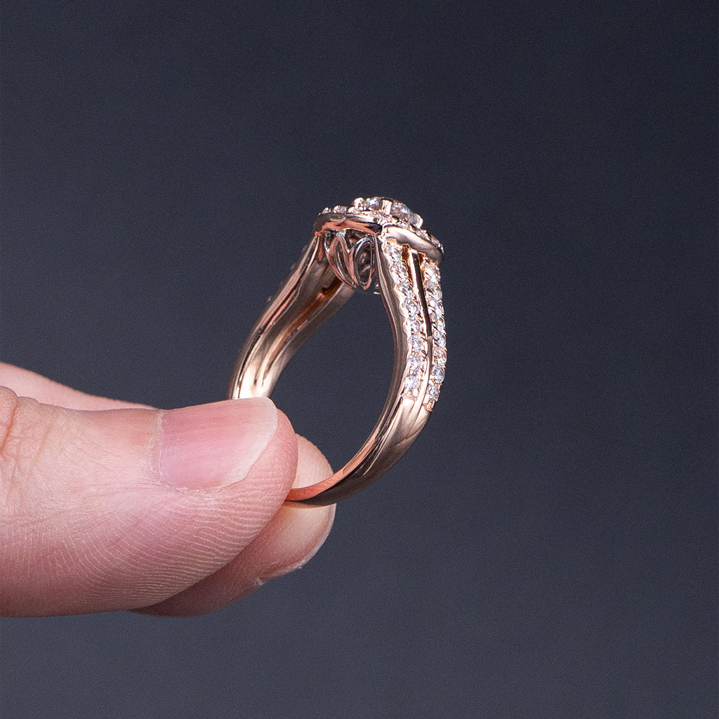 14k Rose Gold Round Diamond Egagement Ring Set
