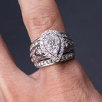 14k White Gold Round & Baguette Diamond Pave Pear Shape Ring