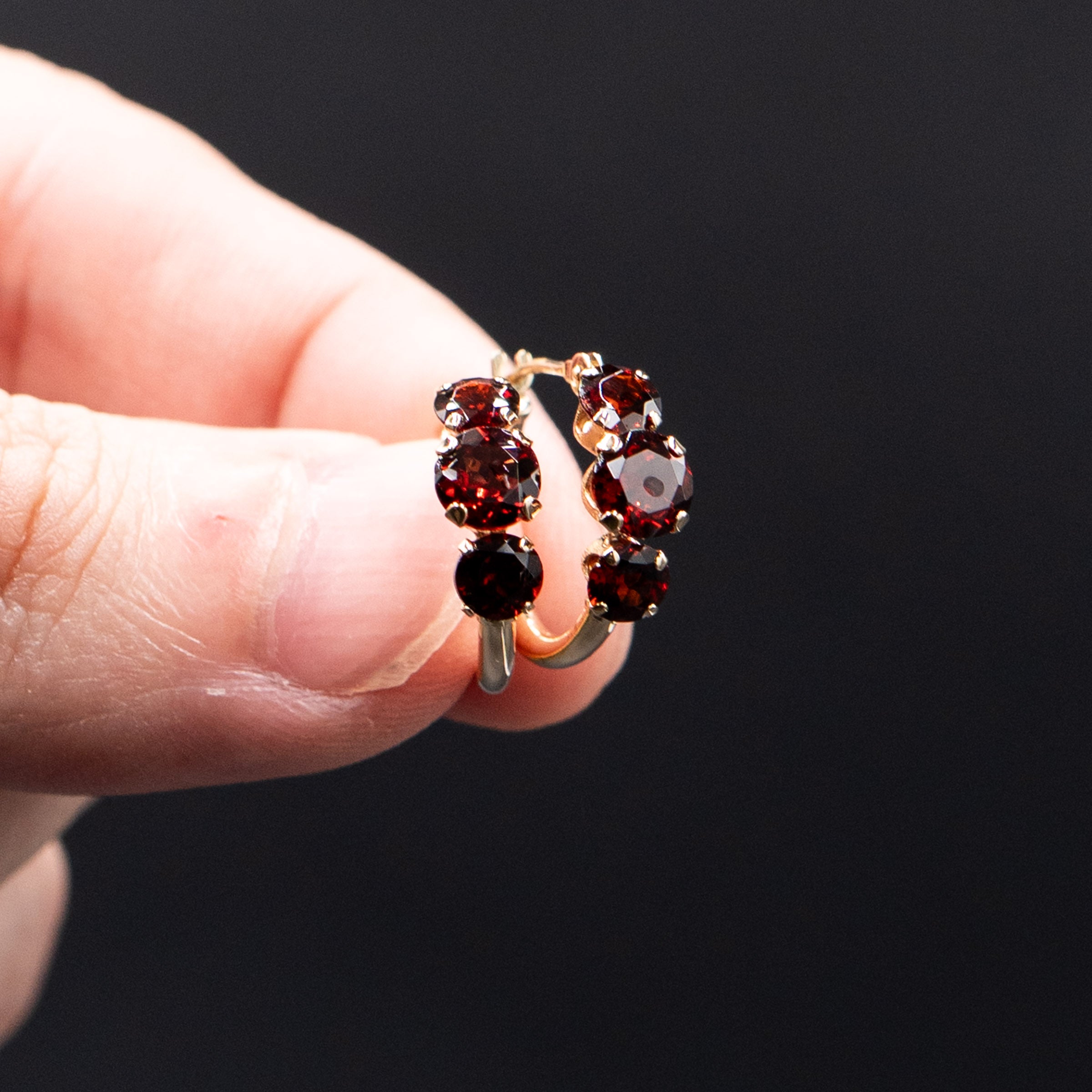 14k Yellow Gold Brown Semi Precious Stone Huggie Earrings