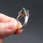 14k White Gold Marquise Emerald & Diamond Ring