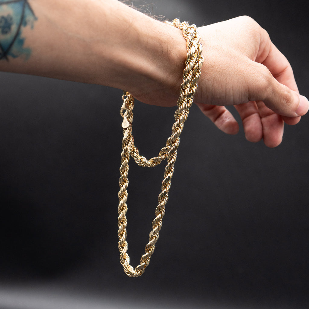 14k Yellow Gold Semi Solid Rope Chain Necklace