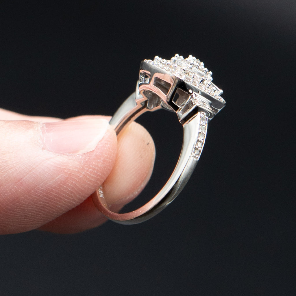 14k White Gold Round & Baguette Diamond Pave Engagement Ring