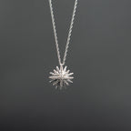 10k White Gold Round Cut Diamond Pave Star Pendant Necklace