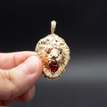 14k Yellow Gold Lion Head Ruby Pendant