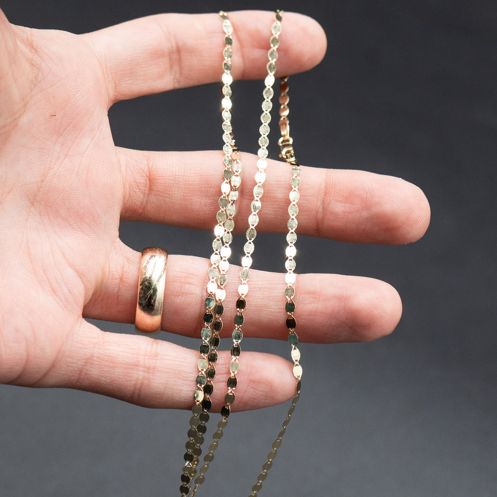14k Yellow Gold Thin Mirror Link Chain Necklace