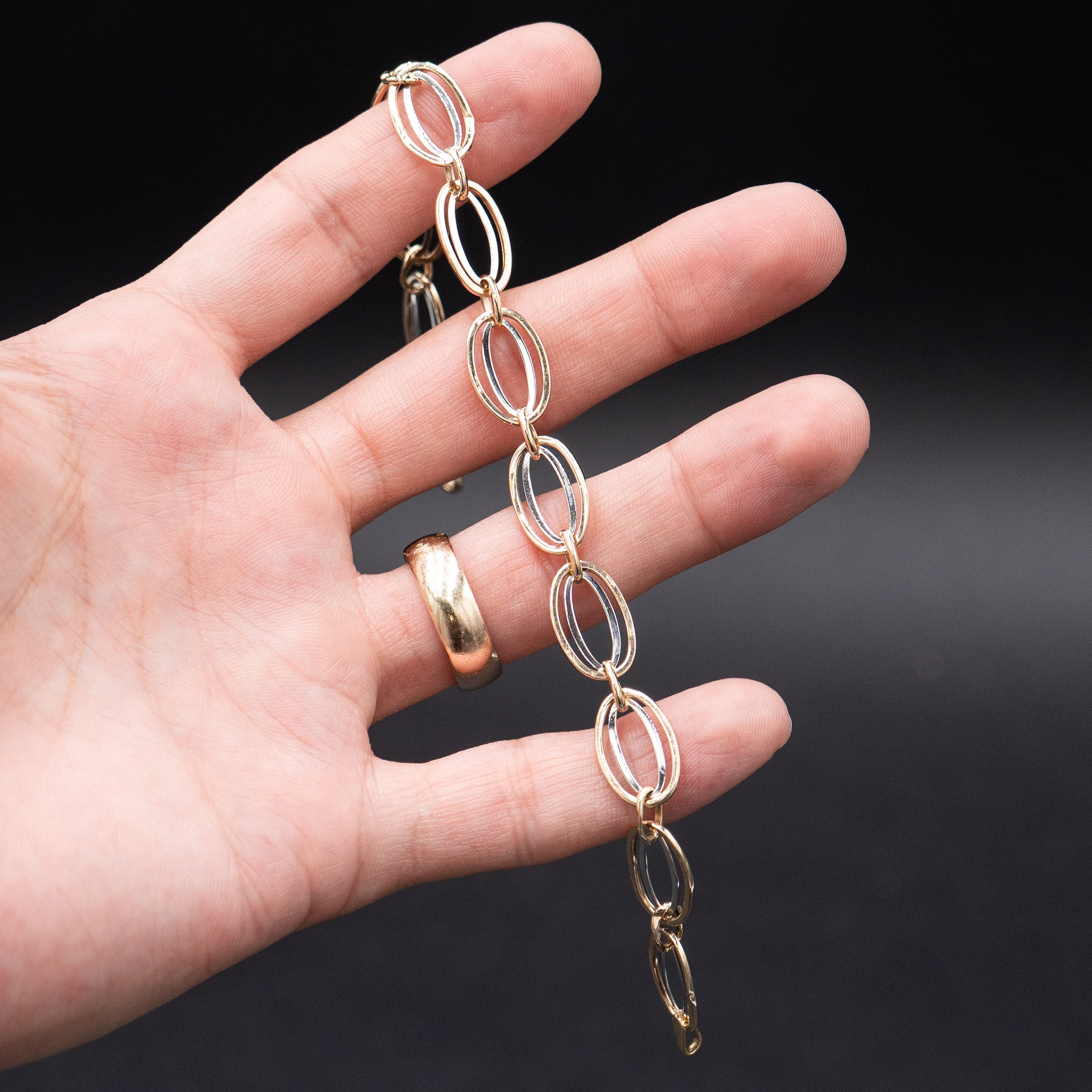 9k Yellow Gold Double Oval Link Chain Bracelet