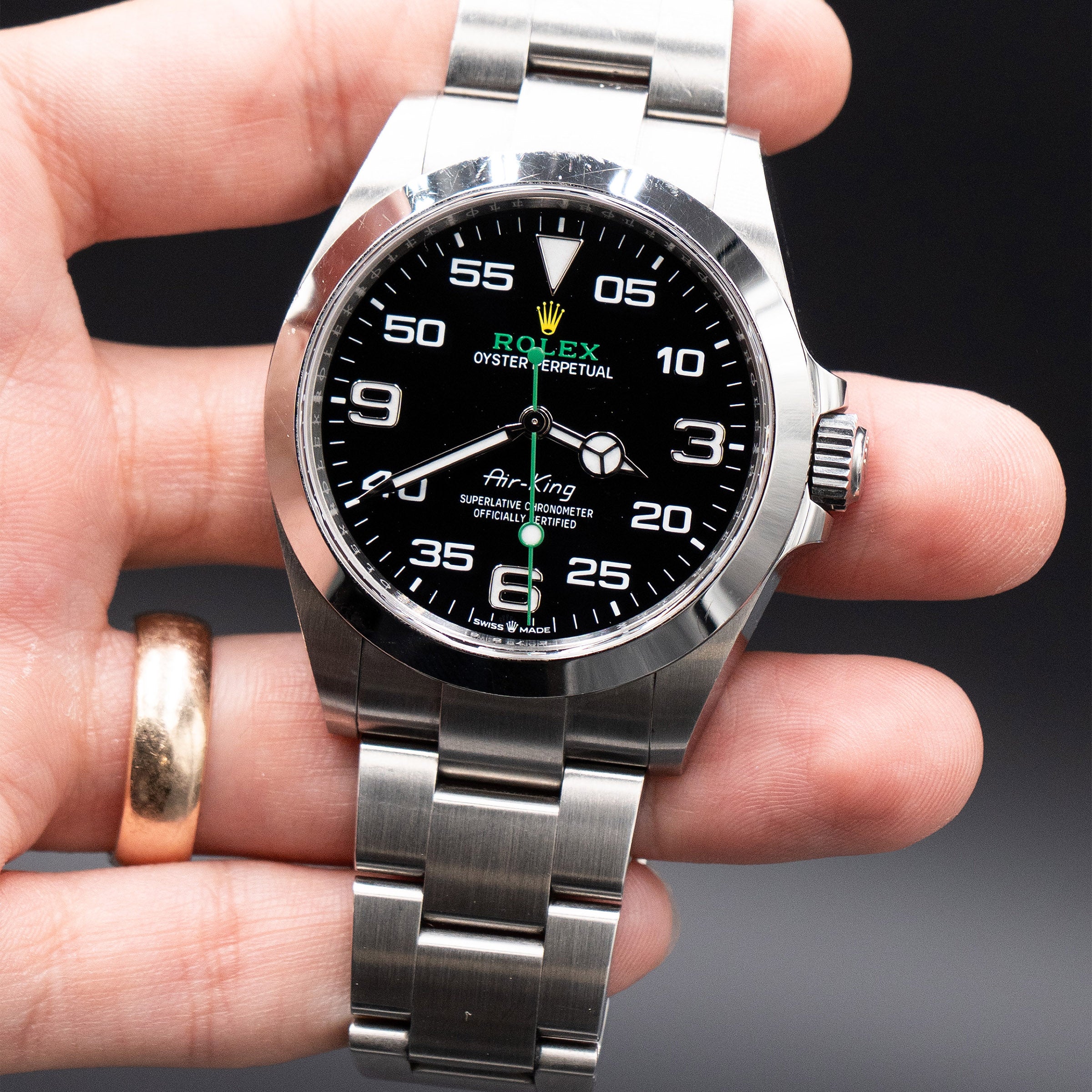 Pre-Owned Rolex 126900 Air-King Black Dial Stainless Steel With Box And Papers