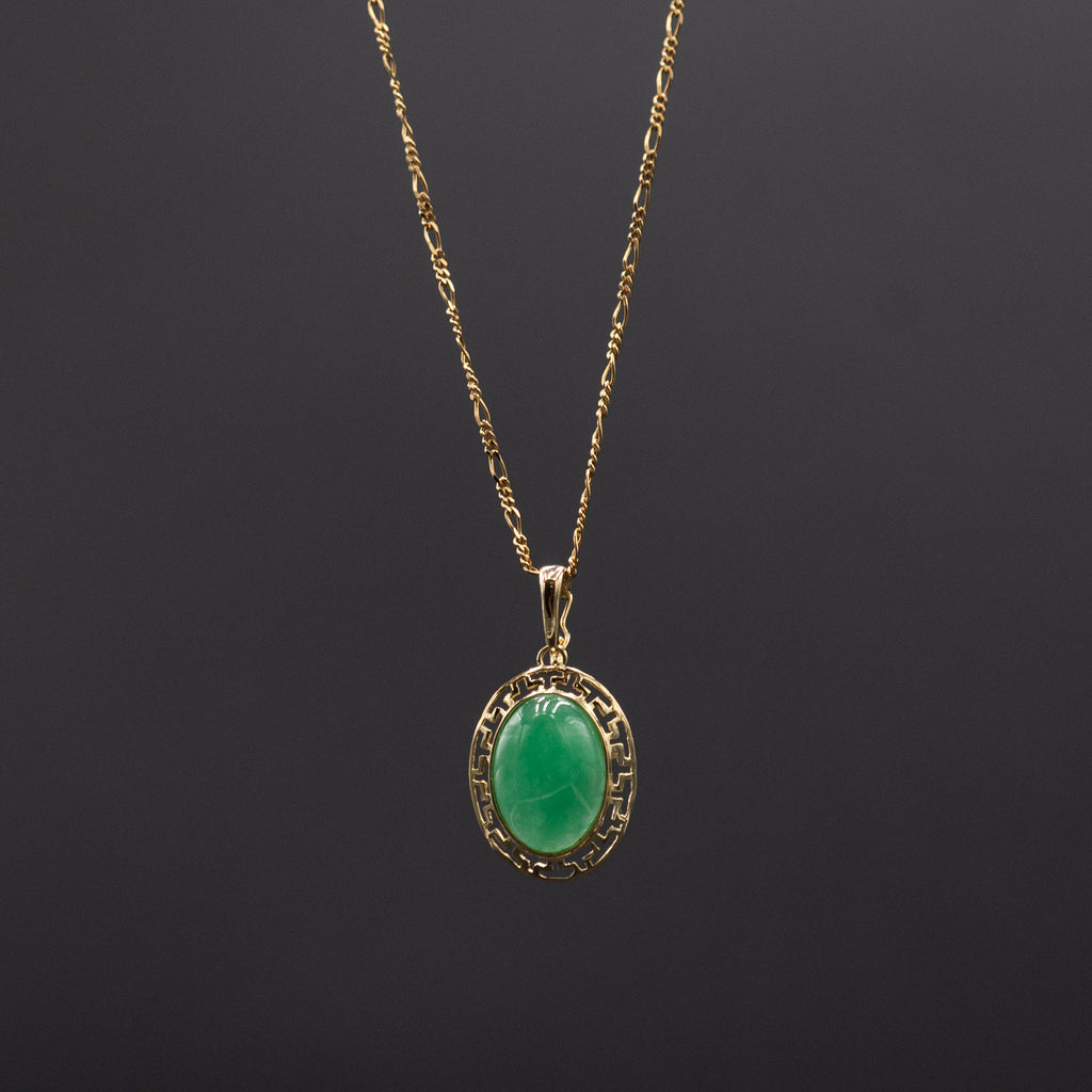 14k Yellow Gold Oval Jade Pendant Necklace