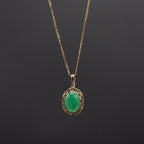 14k Yellow Gold Oval Jade Pendant Necklace