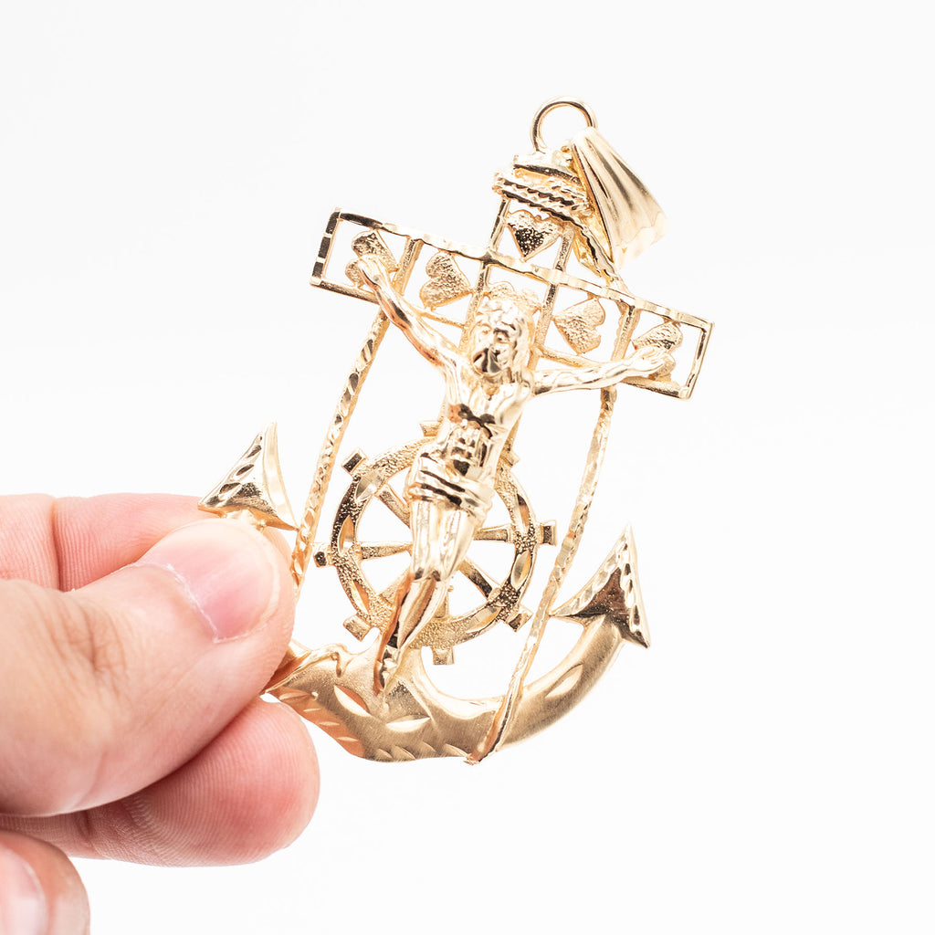 14k Yellow Gold Jesus Anchor Pendant