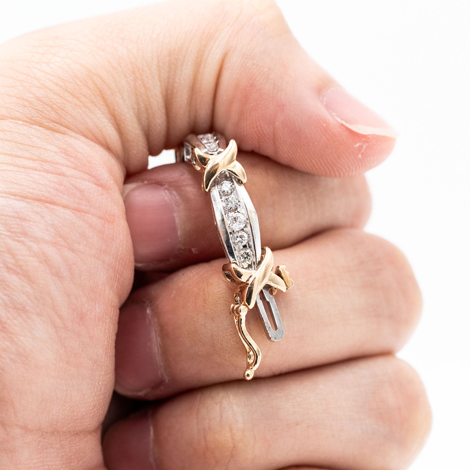 10k Two Tone Channel Set Diamond X Pattern Bracelet