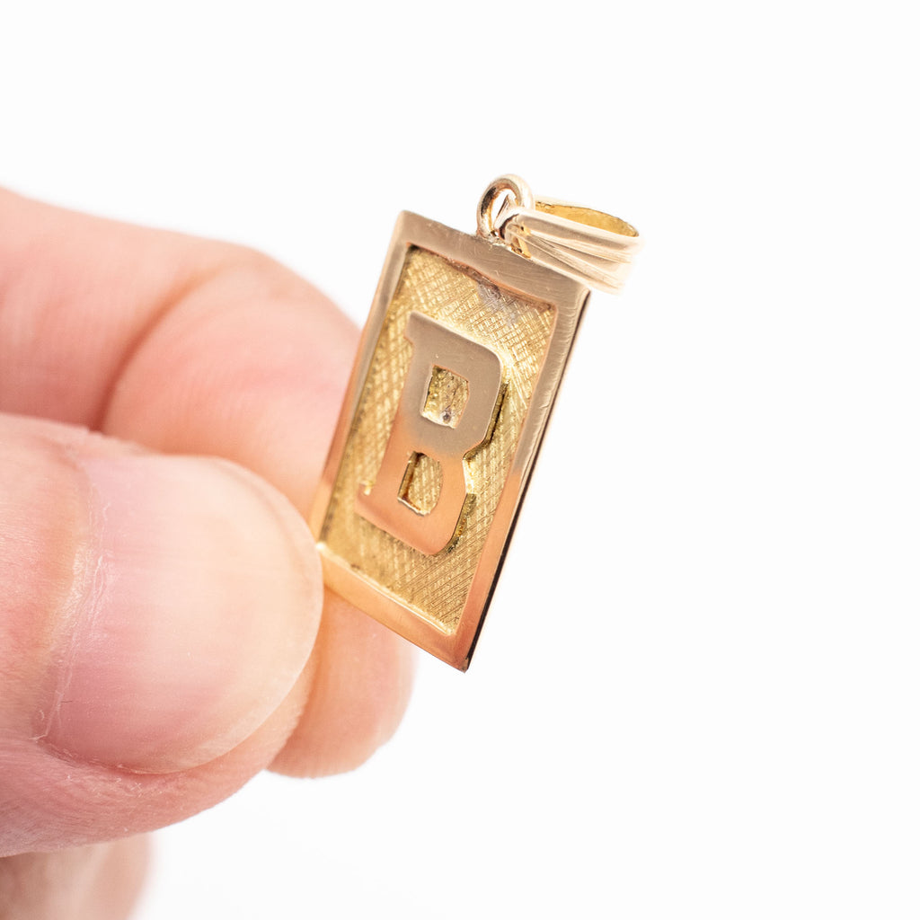 18k Yellow Gold Rectangle "B" Initial Pendant
