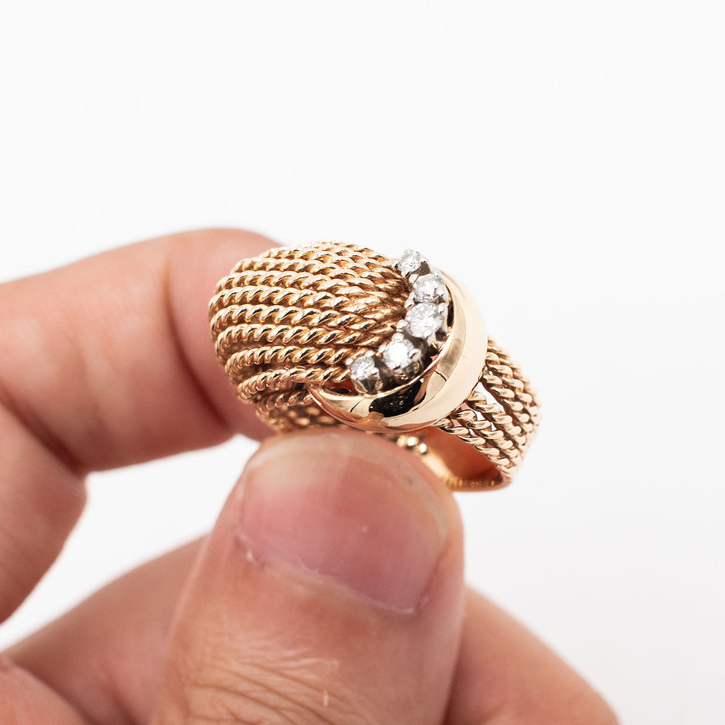 14k Yellow Gold 0.17ctw Diamond Rope Style Ring