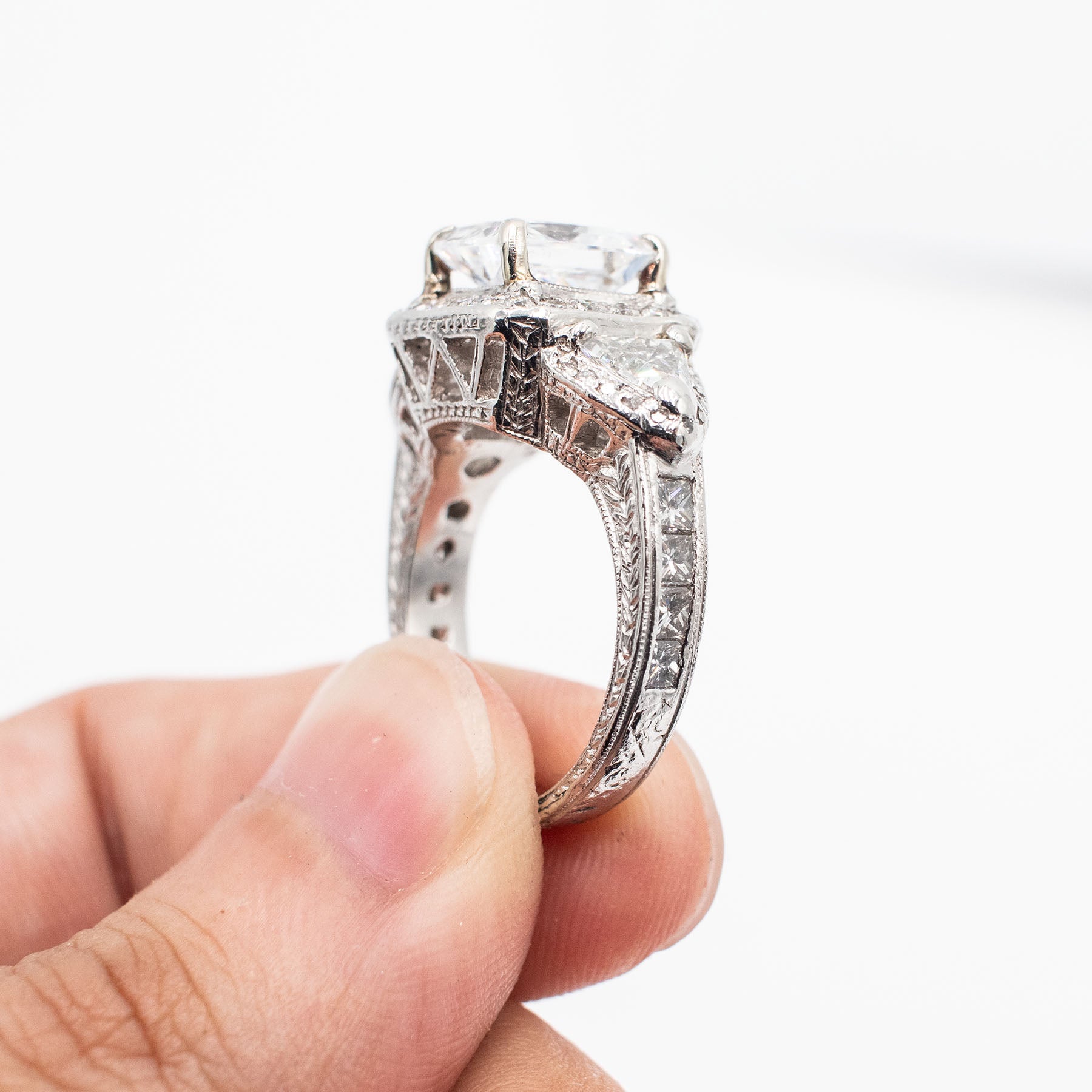 Platinum Cz Center Vintage Diamond Engagement Ring