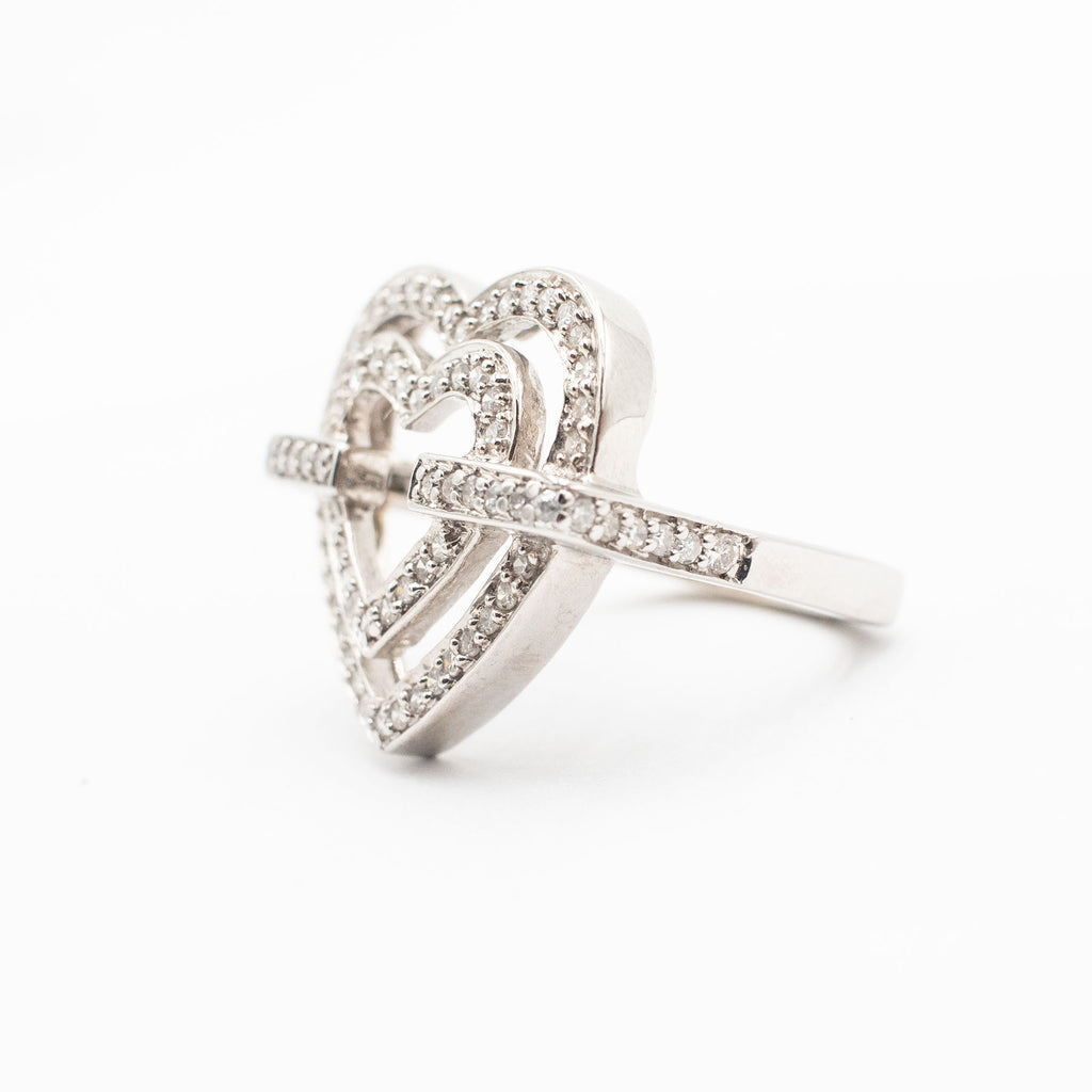 14k White Gold Double Heart Diamond Ring