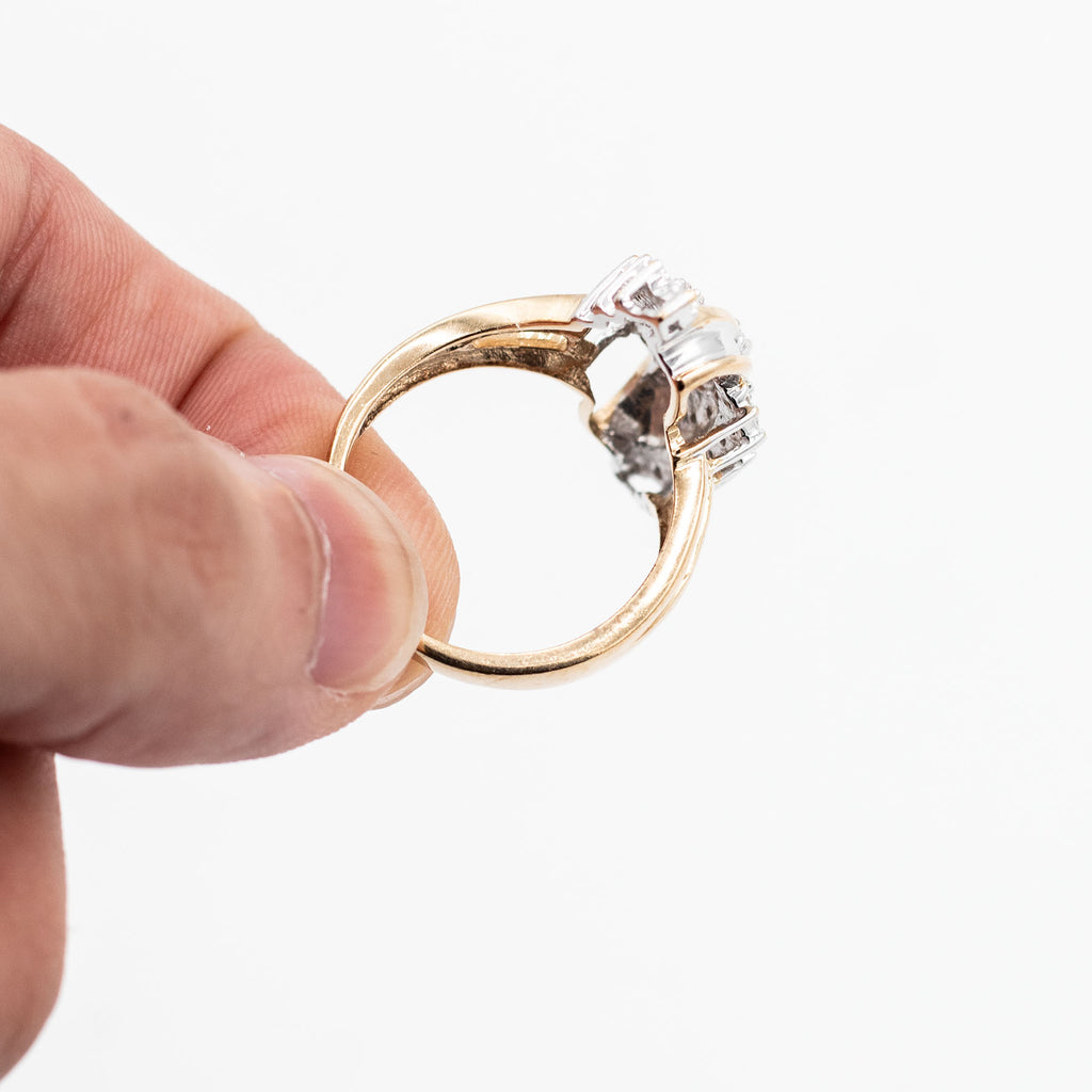 10k Yellow Gold Round & Baguette Shield Ring