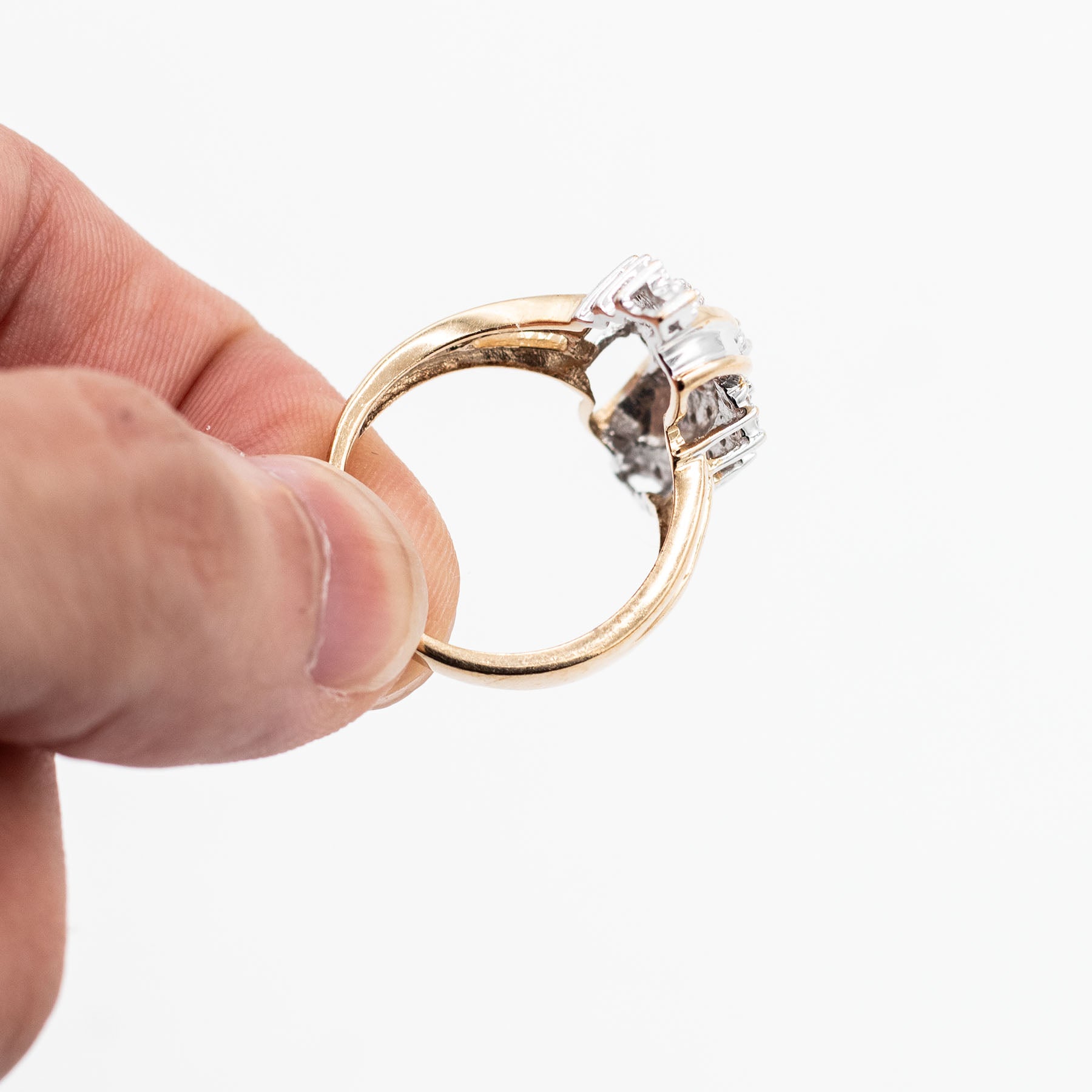 10k Yellow Gold Round & Baguette Shield Ring