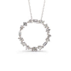 14k White Gold Diamond Circle Pendant Necklace