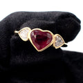 18k Yellow Gold Ruby & Diamond Heart Bezel Set Three Stone Ring