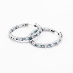 14k White Gold Round White And Blue Diamond Inside Out Hoops