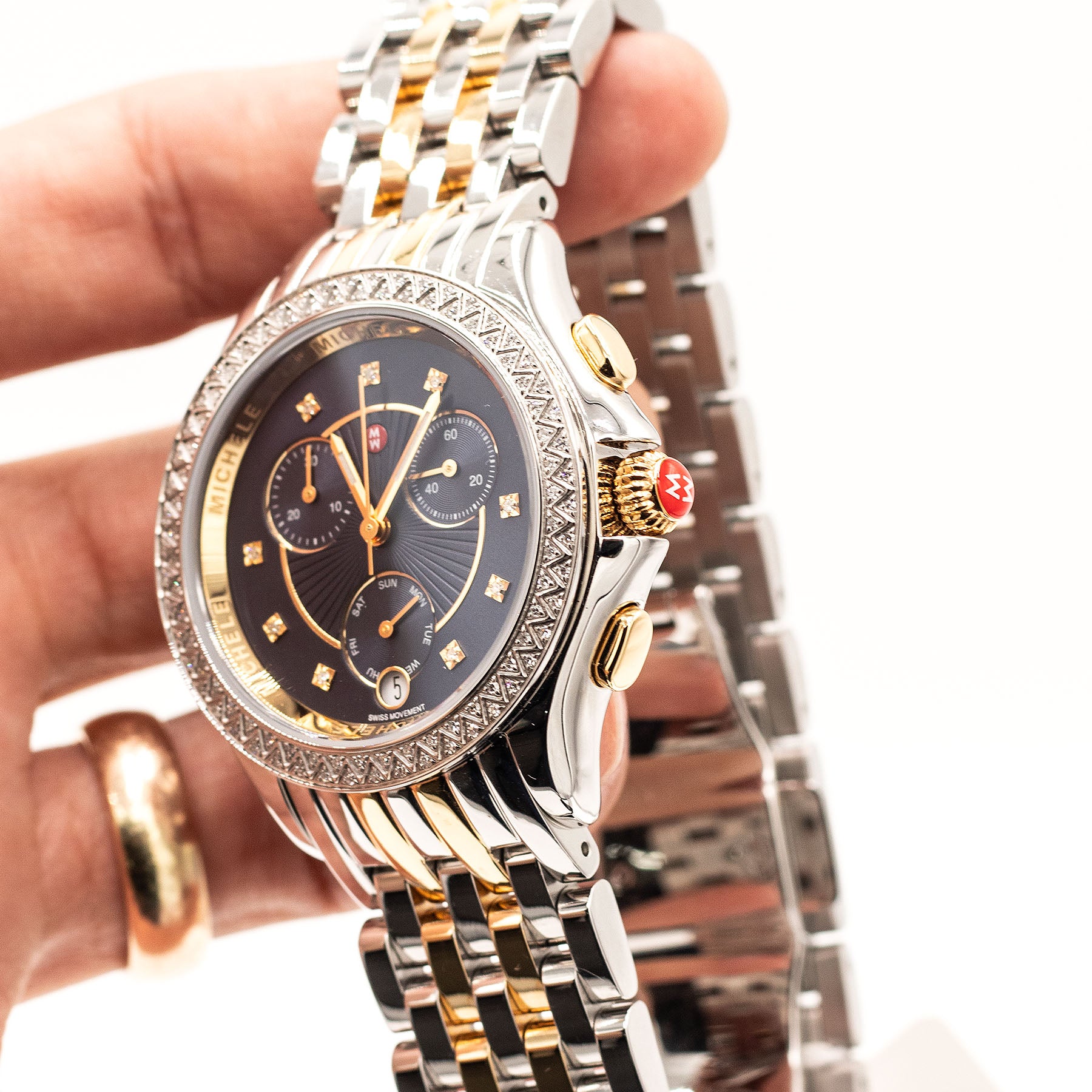 Michele Belmore Two Tone Chronograph Dial Ladies Diamond Watch