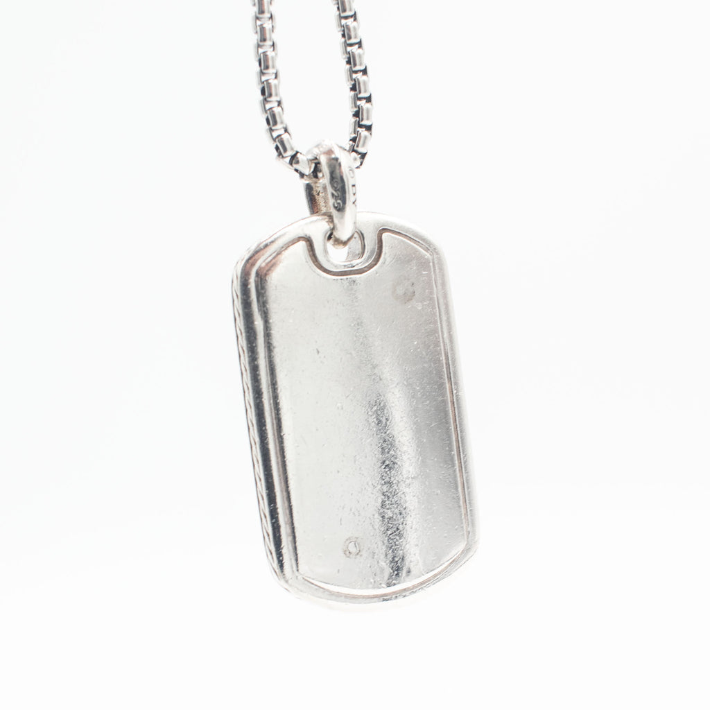 David Yurman Sterling Silver Diamond Pave Dog Tag Necklace