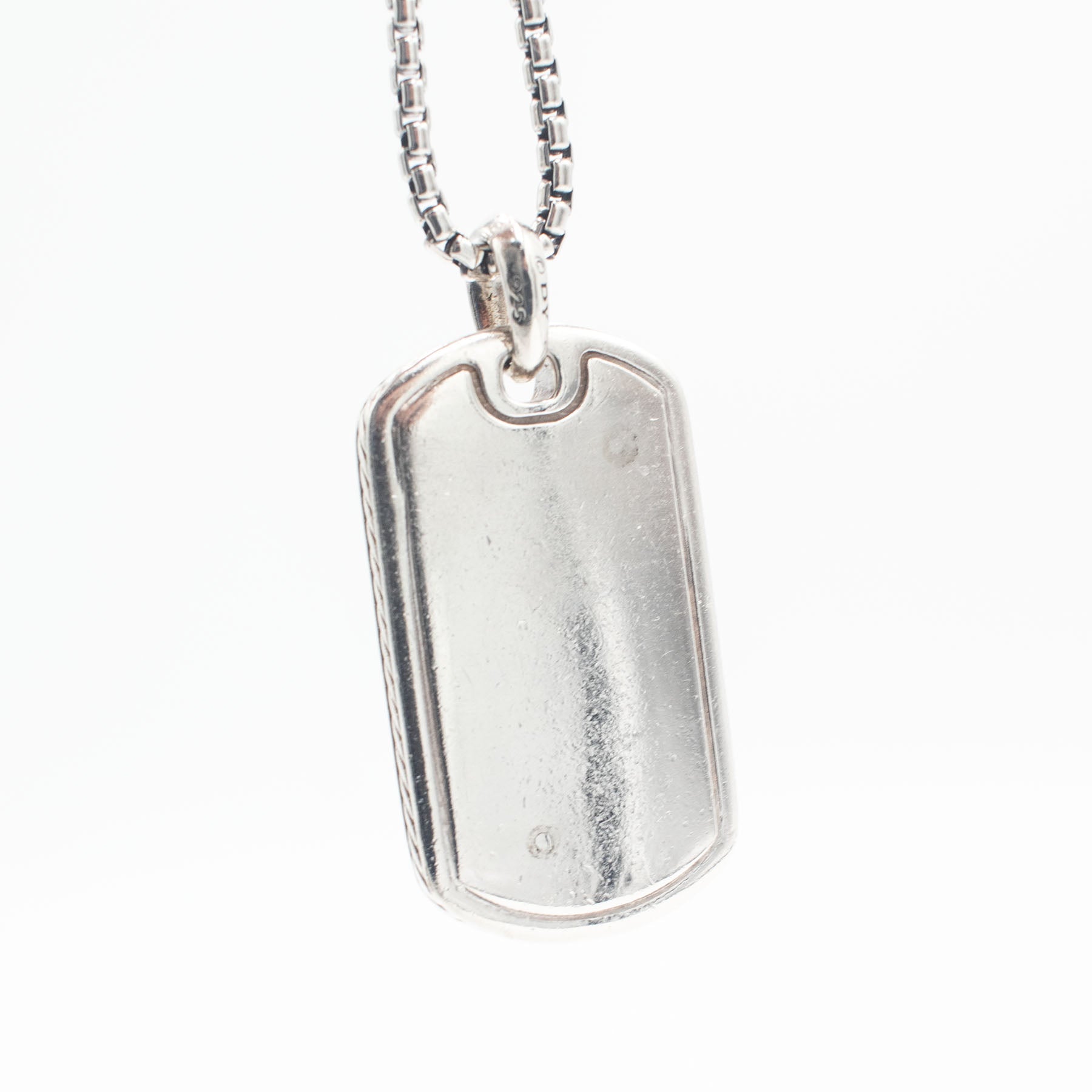 David Yurman Sterling Silver Diamond Pave Dog Tag Necklace