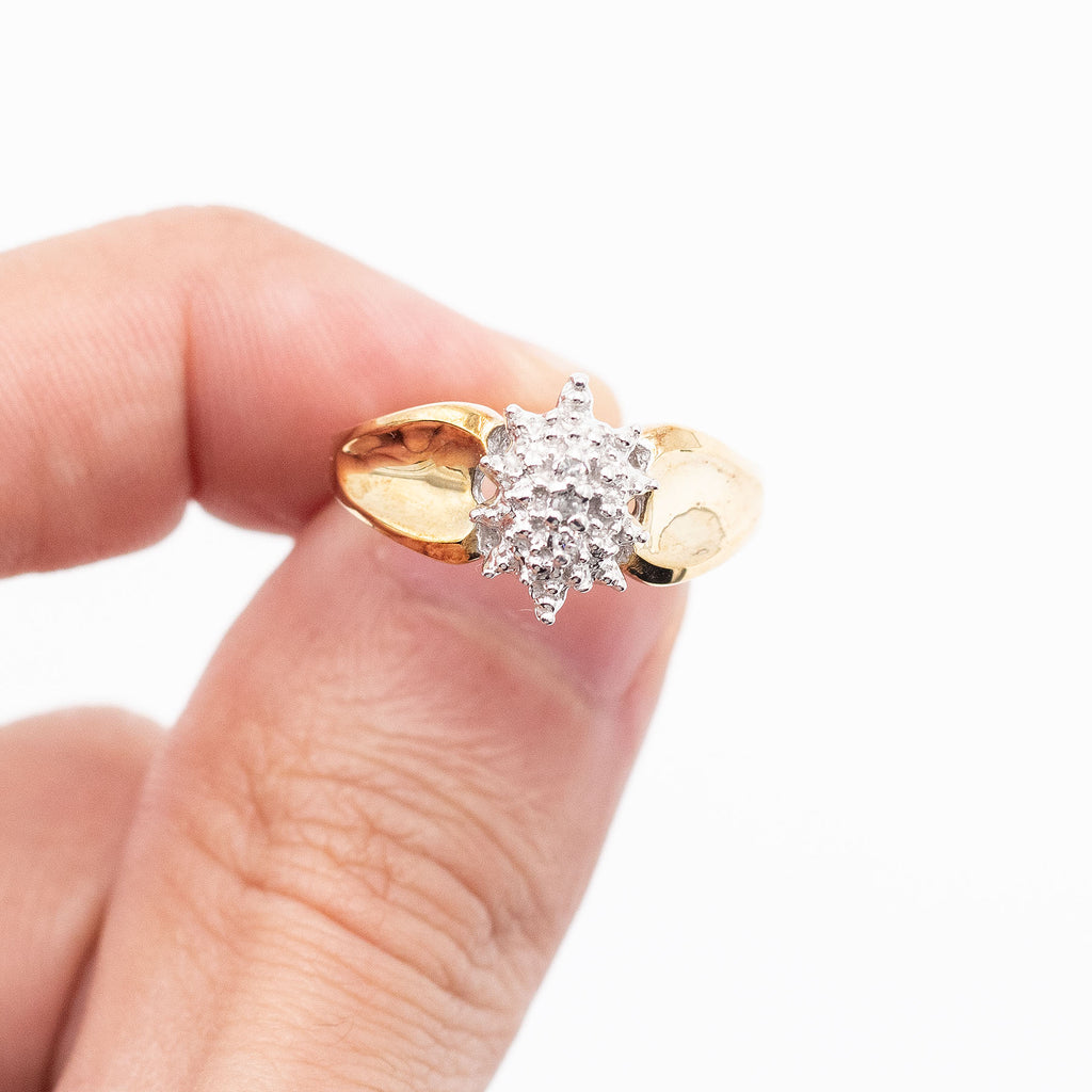 14k Yellow Gold Round Cut Diamond Cluster Wide Ring