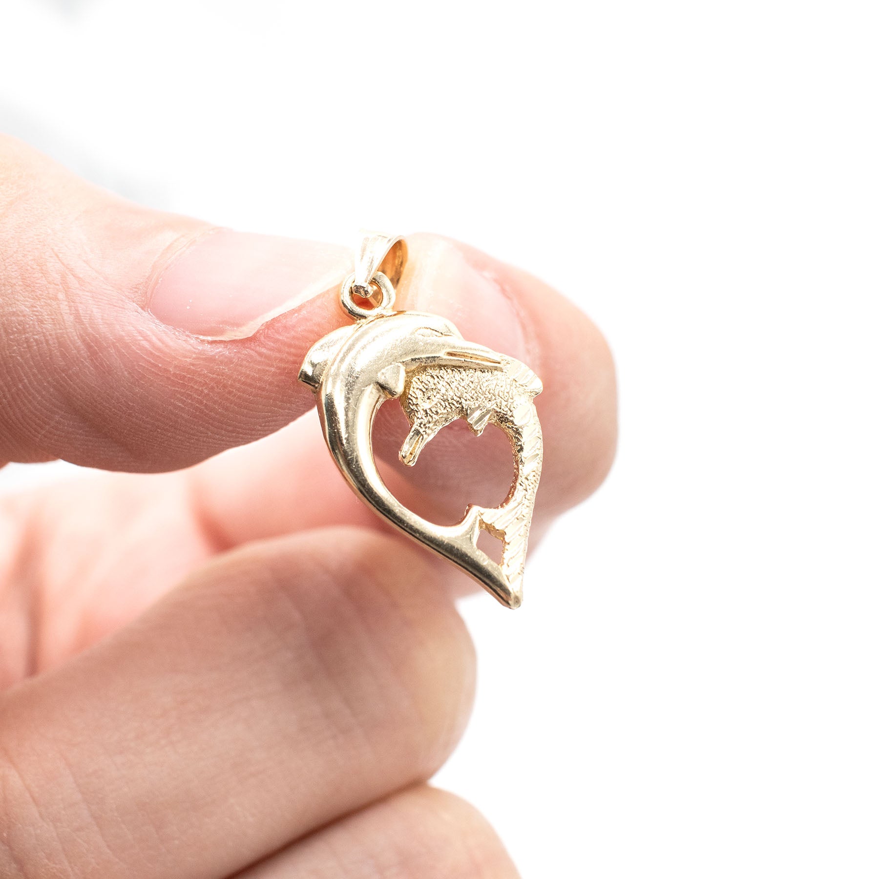 14k Yellow Gold Dolphin Heart Pendant