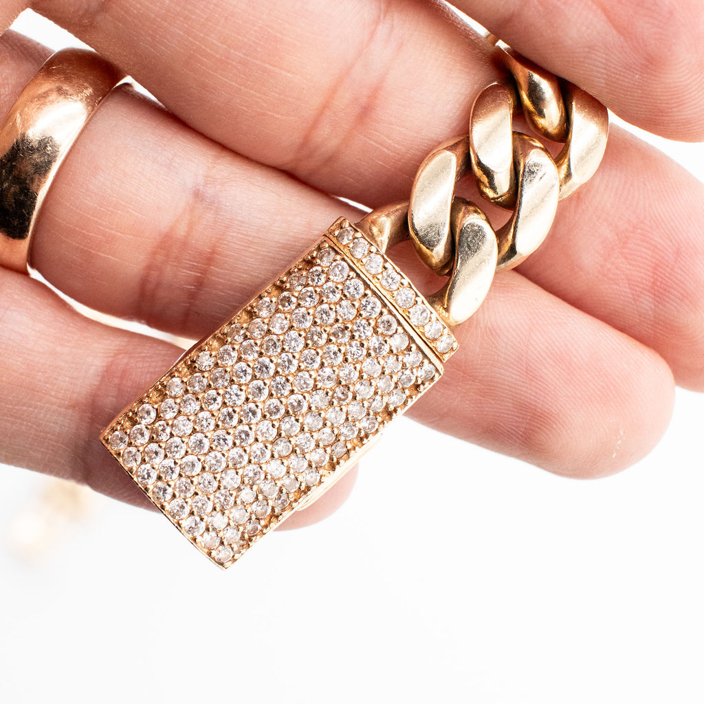 10k Yellow Gold 10mm Cuban Link Chain 15 inch Necklace With Diamonds