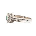 14k White Gold Bezel Set Round Emerald Ring With Diamonds