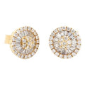 18k Yellow Gold Round & Baguette Cut Diamond Pave Round Earrings